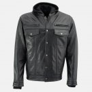 Men Black Hooded Leather Jacket