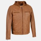 Men Brown Biker With Hood Leather Jacket Men Brown Biker With Hood Leather Jacket