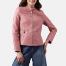 Women Pink Cafe Racer Quilted Leather Jacket Women Pink Cafe Racer Quilted Leather Jacket
