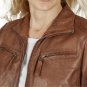 Women Lambskin Leather Shirt Collar Brown Jacket