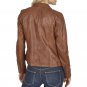 Women Lambskin Leather Shirt Collar Brown Jacket