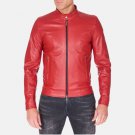 Men Red Cafe Racer Leather Jacket