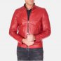 Men Red Cafe Racer Leather Jacket