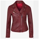 Women Red Leather Asymmetrical Moto Jacket