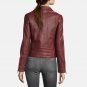 Women Red Leather Asymmetrical Moto Jacket