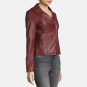 Women Red Leather Asymmetrical Moto Jacket