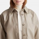 Women Beige Leather Shirt Jacket Women Beige Leather Shirt Jacket