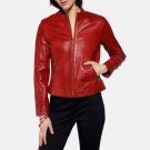 Women Red Leather Biker Jacket