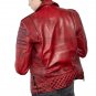 Men Red Leather Biker Jacket  with Quilted Details