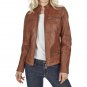 Women Regular Fit Brown Leather Jacket
