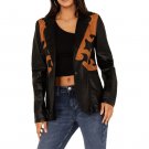 Women Rock & Roll Western Detailing Black Leather Blazer