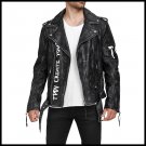 Men Rugged Matte Black Leather Biker Jacket