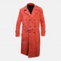 Men Shaft Suede Leather Red Trench Coat