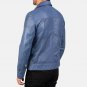 Men Shirt Collar Blue Leather Jacket