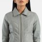 Women Shirt Collar Leather Grey Jacket
