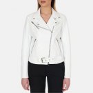 Women Asymmetrical White Moto Leather Jacket