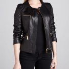 Women Slim Fit Black Leather Motorcycle Jacket