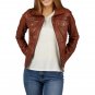 Women Slim Fit Brown Leather Jacket