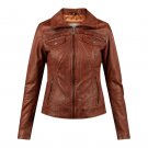 Women Slim Fit Brown Leather Jacket