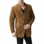 Men Slim Fit Notch Lapel Camel Brown Suede Leather Blazer