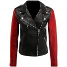Women Slim Fit Two Tone Asymmetrical Biker Leather Motorcycle Jacket Women Slim Fit Two Tone Asymmetrical Biker Leather Motorcycle Jacket