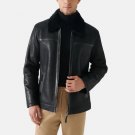 Men Tony Fur Collar Black Leather Jacket Men Tony Fur Collar Black Leather Jacket