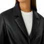 Women Two Button Black Leather Blazer