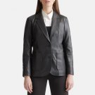 Women Two Button Black Leather Blazer Women Two Button Black Leather Blazer