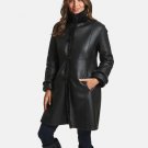 Women Victoria Black Leather Shearling Winter Coat