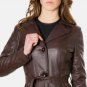 Women Vintage Belted Style Brown Leather Coat