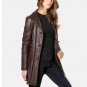 Women Vintage Belted Style Brown Leather Coat