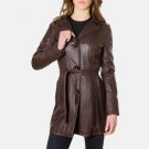 Women Vintage Belted Style Brown Leather Coat Women Vintage Belted Style Brown Leather Coat