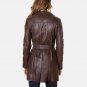 Women Vintage Belted Style Brown Leather Coat