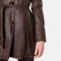 Women Vintage Belted Style Brown Leather Coat