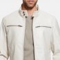 Men White Leather Cafe Racer Jacket