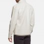 Men White Leather Cafe Racer Jacket