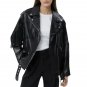 Women Asymmetrical Black Biker Leather Fringe Jacket