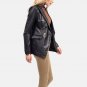 Women Black Double Breasted Leather Coat