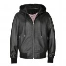 Women Black Hooded with Removable Hood Leather Bomber Jacket Women Black Hooded with Removable Hood Leather Bomber Jacket