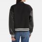 Women Black Lettermen With Leather Sleeves Bomber Jacket
