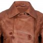Women Brown Double Breasted Mid Length Leather Trench Coat