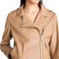 Women Light Pastel Brown Leather Biker Jacket