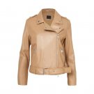 Women Light Pastel Brown Leather Biker Jacket Women Light Pastel Brown Leather Biker Jacket