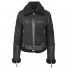 Women Sheepskin Belted Black Leather Aviator Jacket Women Sheepskin Belted Black Leather Aviator Jacket