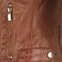 Women Stand Up Collar Cognac Brown Leather Jacket