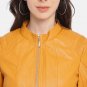 Women Yellow Cafe Racer Style Leather Jacket