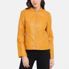 Women Yellow Cafe Racer Style Leather Jacket Women Yellow Cafe Racer Style Leather Jacket
