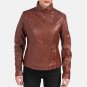 Women Asymmetrical Dark Brown Leather Biker Jacket
