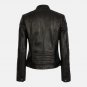 Women Black Stand Up Collar Leather Moto Jacket