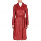 Women Double Breasted Red Long Leather Coat Women Double Breasted Red Long Leather Coat